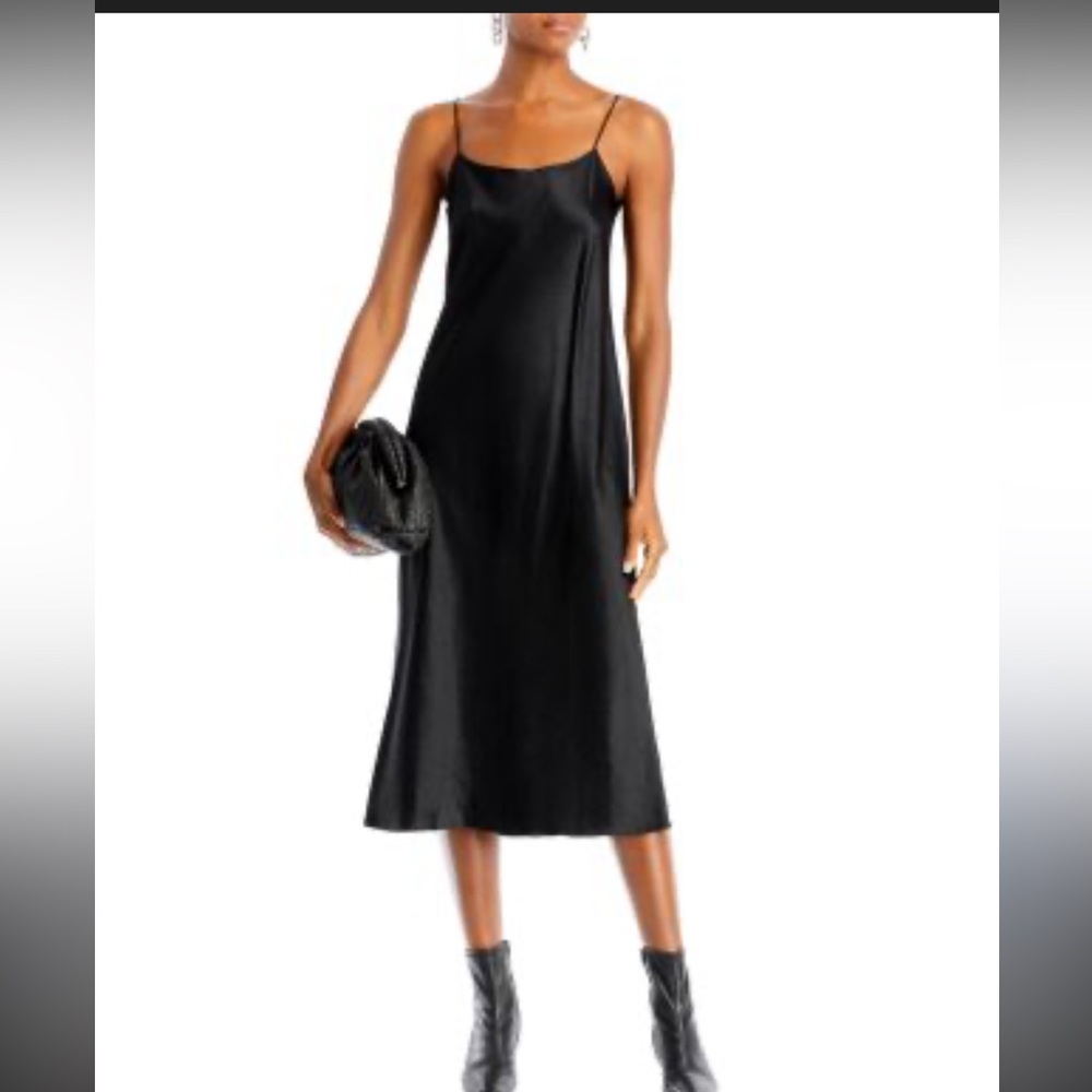 Rowe Dress - black sleeveless midi length satin classic minimalist